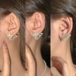 Korean Zircon And Pearl Butterfly front back earrings - Image 2