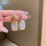 Elegant Korean Gold Foil Earrings with White Stone - Image 4