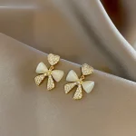 Heart Bow Zircon Korean Earring for Women(Golden)