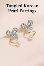 Tangled Korean Pearl Earrings – Golden Silver (PQT-994) - Silver