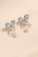 Tangled Korean Pearl Earrings – Golden Silver (PQT-994) - Silver - Image 2