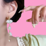 Pearl Korean Flower Earrings for Women - Image 2