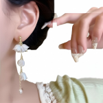 Pearl Korean Flower Earrings for Women