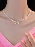PQT-992 - Bow Shape Pearl Pendant Necklace for Women - Image 3