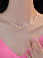 PQT-992 - Bow Shape Pearl Pendant Necklace for Women