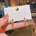 Golden Butterfly Flower Style Zircon Studs for Women Girls