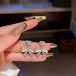 Heart Bow Zircon Korean Earring for Women(Golden) - Image 2