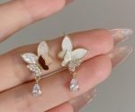 Double Butterfly Hanging Pearl Earings - Image 2