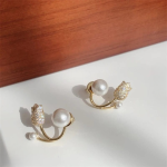 Beautiful Pearl Zircon Korean Flower Earrings for Women