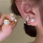 Beautiful Pearl Zircon Korean Flower Earrings for Women - Image 2