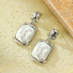 Elegant Korean Gold Foil Earrings with White Stone - Image 2