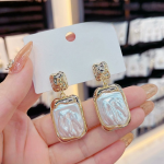 Elegant Korean Gold Foil Earrings with White Stone - Image 5