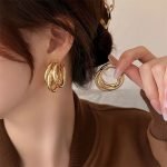 Punk Oval Hoop Earrings Metallic Geometric Ear Buckle Minimalist Style - Image 6