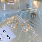 Elegant Golden Cross Pearl Zircon Earings Pearl Stud Earrings - Image 5