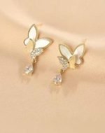 Double Butterfly Hanging Pearl Earings